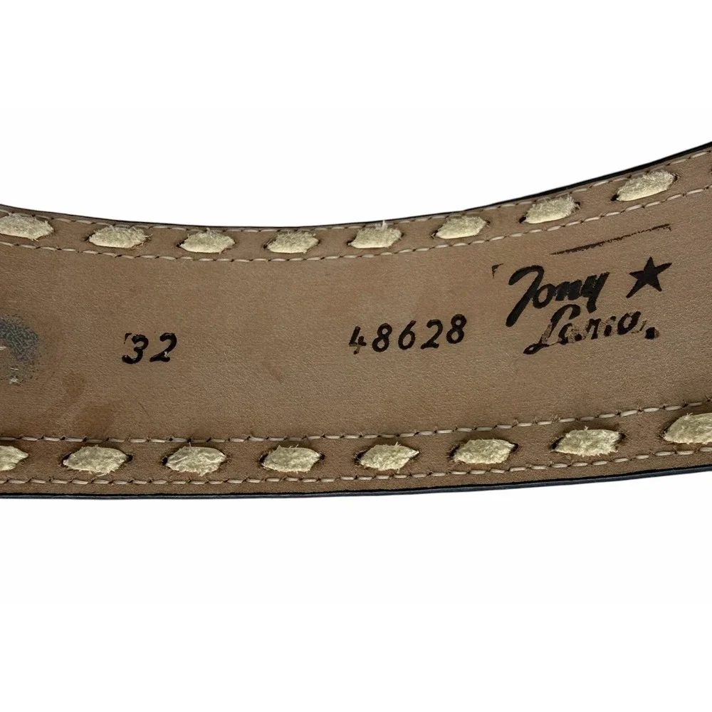 Tony Lama Western Leather Belt Size 32 Black Oxblood Lace Stitch 48628
